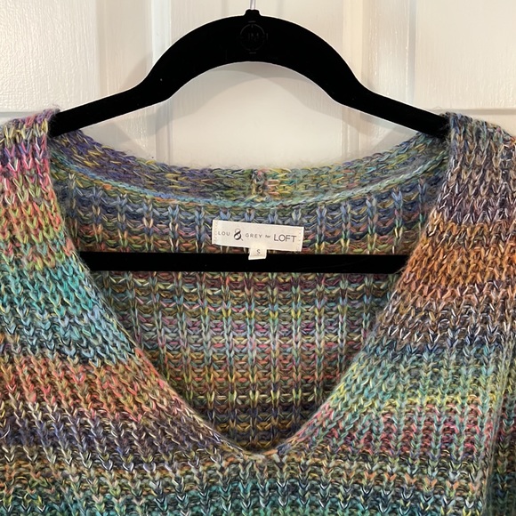 Rainbow Stripe V Neck Pullover Sweater - S - Lou & Grey for Loft - Picture 3 of 5